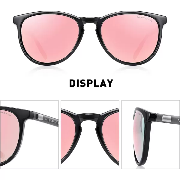 MERRYS Polarized Sunglasses for Women Men Vintage Retro Classic Round Frame Aluminum Legs S8288Black FramePink Mirror LensGrey Temples