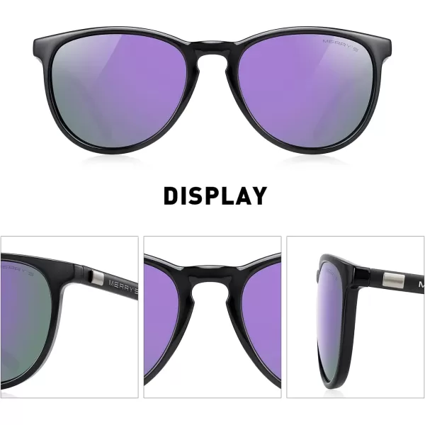 MERRYS Polarized Sunglasses for Women Men Vintage Retro Classic Round Frame Aluminum Legs S8288Black FramePurple Mirror LensBlack Temples