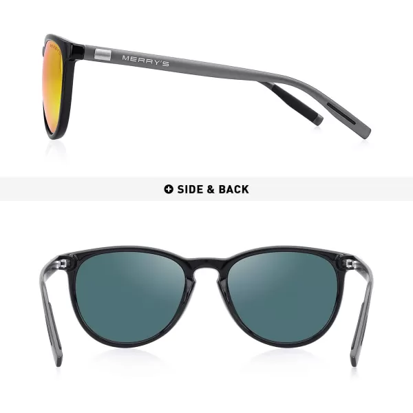 MERRYS Polarized Sunglasses for Women Men Vintage Retro Classic Round Frame Aluminum Legs S8288Black FrameRed Mirror LensGrey Temples