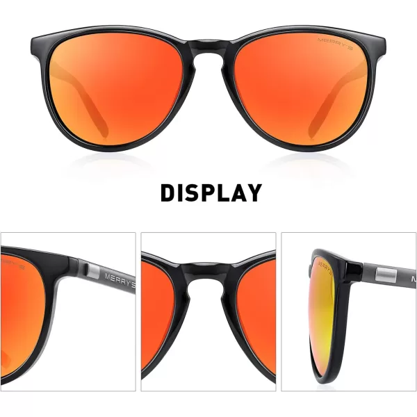 MERRYS Polarized Sunglasses for Women Men Vintage Retro Classic Round Frame Aluminum Legs S8288Black FrameRed Mirror LensGrey Temples