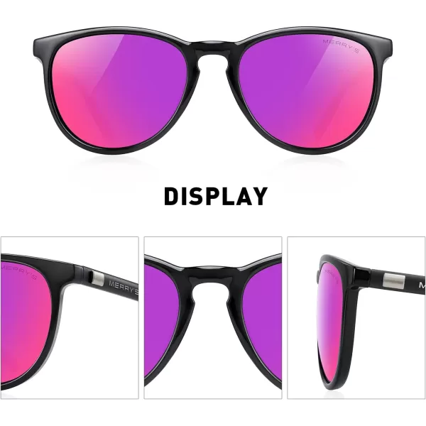 MERRYS Polarized Sunglasses for Women Men Vintage Retro Classic Round Frame Aluminum Legs S8288Black FrameRed Purple Mirror LensBlack Temples