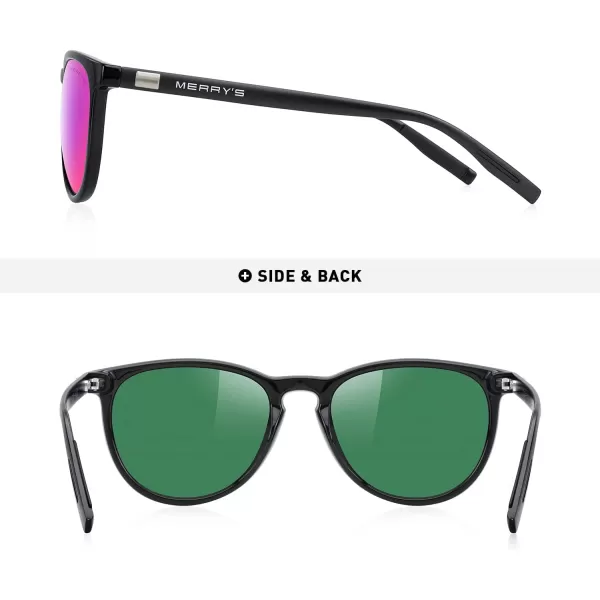 MERRYS Polarized Sunglasses for Women Men Vintage Retro Classic Round Frame Aluminum Legs S8288Black FrameRed Purple Mirror LensBlack Temples