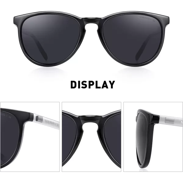 MERRYS Polarized Sunglasses for Women Men Vintage Retro Classic Round Frame Aluminum Legs S8288Blacksilver