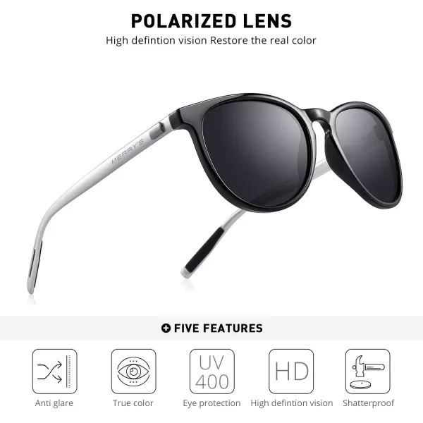MERRYS Polarized Sunglasses for Women Men Vintage Retro Classic Round Frame Aluminum Legs S8288Blacksilver