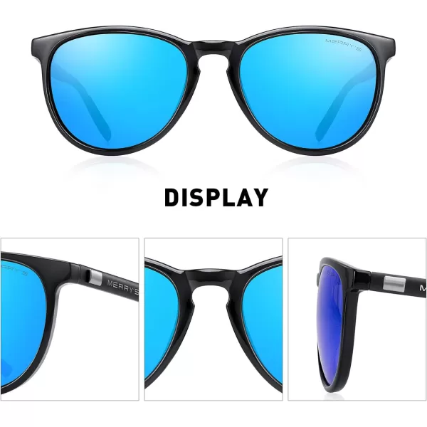 MERRYS Polarized Sunglasses for Women Men Vintage Retro Classic Round Frame Aluminum Legs S8288Blue