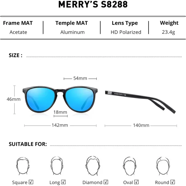 MERRYS Polarized Sunglasses for Women Men Vintage Retro Classic Round Frame Aluminum Legs S8288Blue