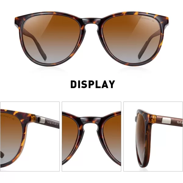MERRYS Polarized Sunglasses for Women Men Vintage Retro Classic Round Frame Aluminum Legs S8288Leopard FrameBrown Gradient LensBrown Temples