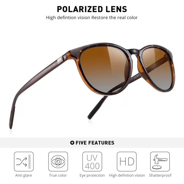 MERRYS Polarized Sunglasses for Women Men Vintage Retro Classic Round Frame Aluminum Legs S8288Leopard FrameBrown Gradient LensBrown Temples
