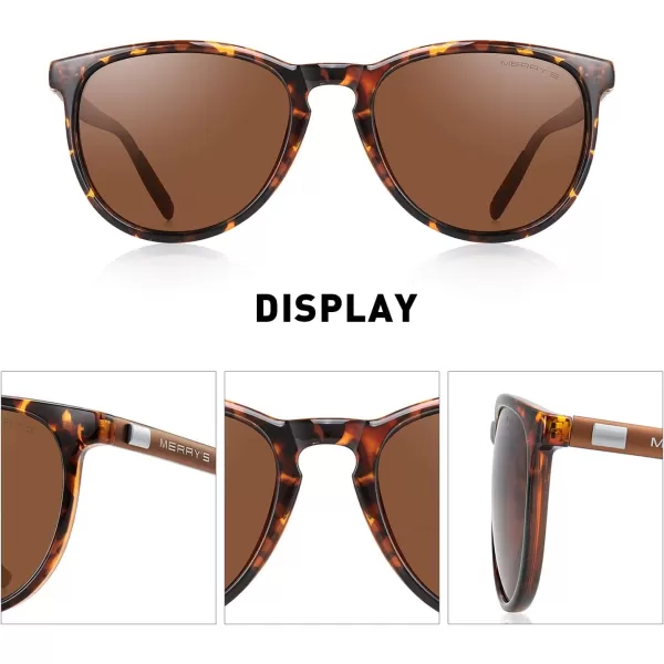 MERRYS Polarized Sunglasses for Women Men Vintage Retro Classic Round Frame Aluminum Legs S8288Leopard FrameBrown LensBrown Temples