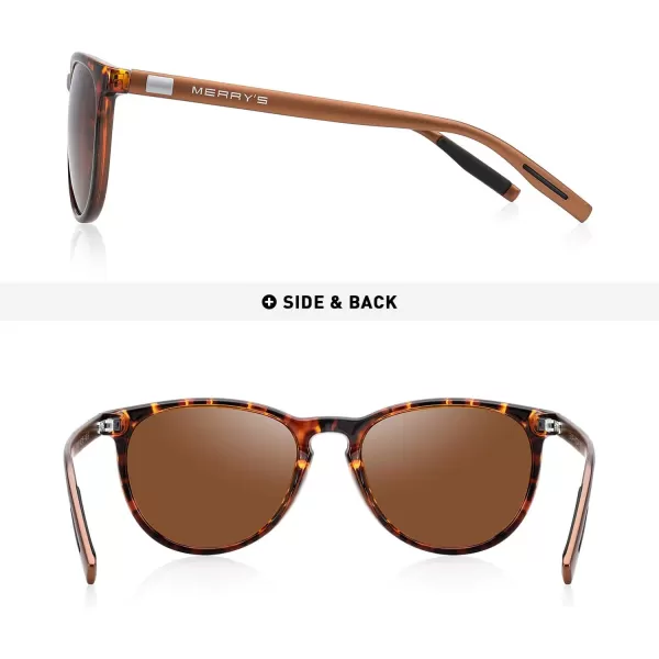 MERRYS Polarized Sunglasses for Women Men Vintage Retro Classic Round Frame Aluminum Legs S8288Leopard FrameBrown LensBrown Temples