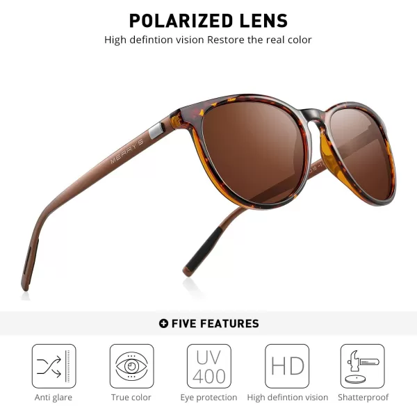 MERRYS Polarized Sunglasses for Women Men Vintage Retro Classic Round Frame Aluminum Legs S8288Leopard FrameBrown LensBrown Temples