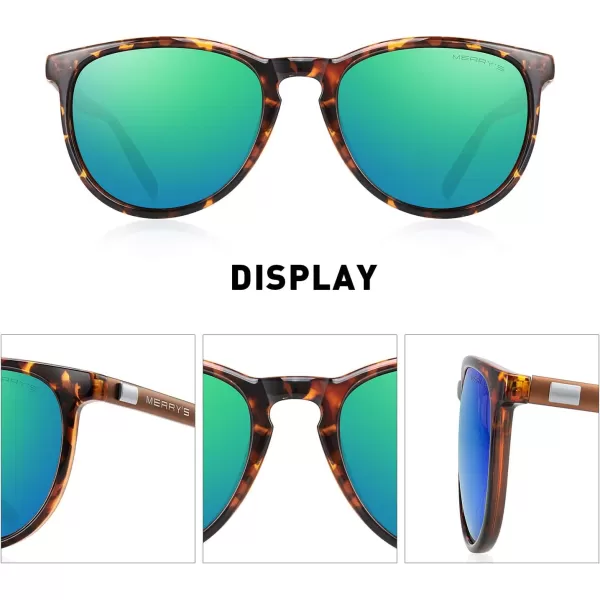 MERRYS Polarized Sunglasses for Women Men Vintage Retro Classic Round Frame Aluminum Legs S8288Leopard FrameGreen Mirror LensBrown Temples