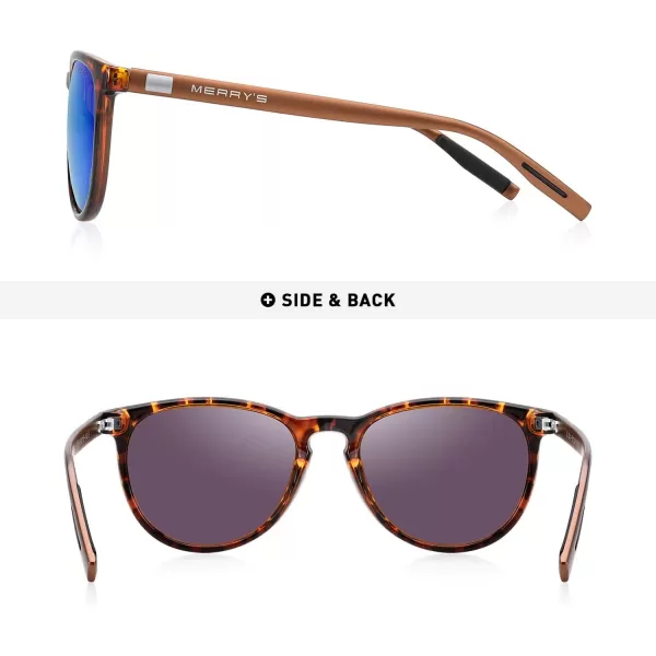 MERRYS Polarized Sunglasses for Women Men Vintage Retro Classic Round Frame Aluminum Legs S8288Leopard FrameGreen Mirror LensBrown Temples
