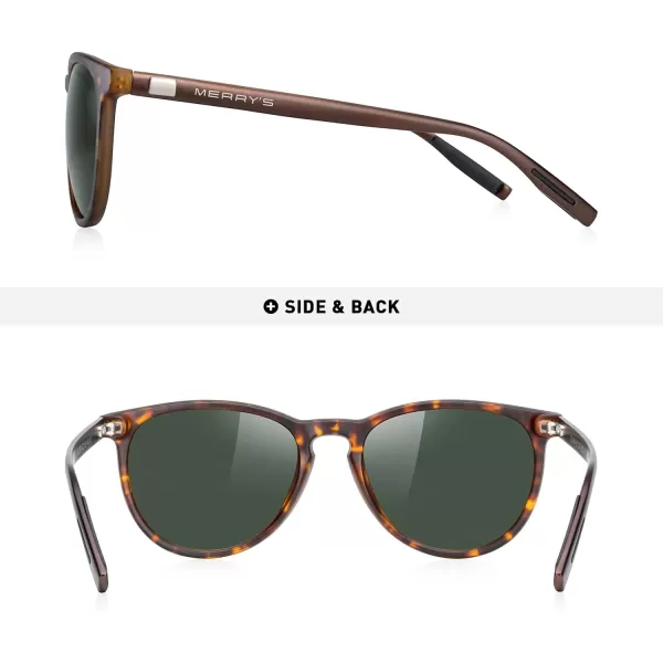 MERRYS Polarized Sunglasses for Women Men Vintage Retro Classic Round Frame Aluminum Legs S8288Matte Leopard FrameG15 LensBrown Temples