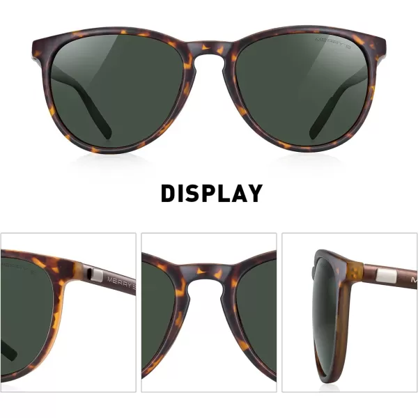 MERRYS Polarized Sunglasses for Women Men Vintage Retro Classic Round Frame Aluminum Legs S8288Matte Leopard FrameG15 LensBrown Temples