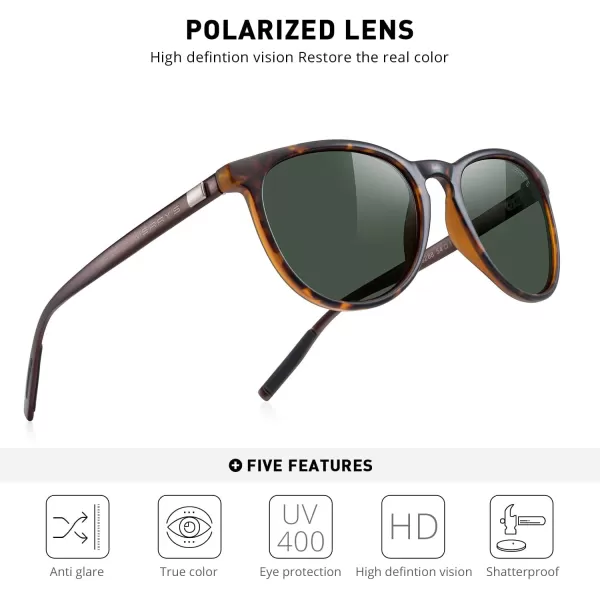 MERRYS Polarized Sunglasses for Women Men Vintage Retro Classic Round Frame Aluminum Legs S8288Matte Leopard FrameG15 LensBrown Temples