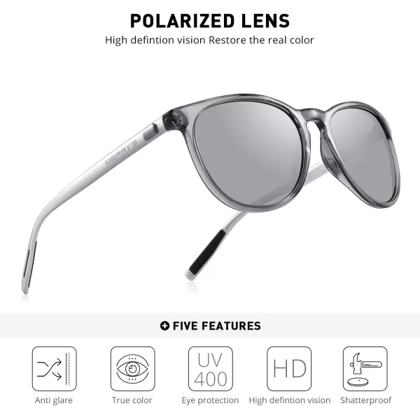 MERRYS Polarized Sunglasses for Women Men Vintage Retro Classic Round Frame Aluminum Legs S8288Silver