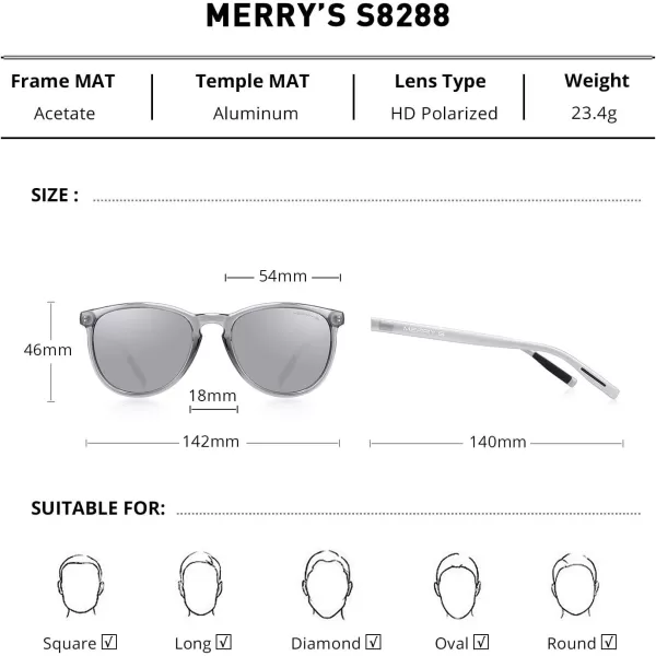 MERRYS Polarized Sunglasses for Women Men Vintage Retro Classic Round Frame Aluminum Legs S8288Silver