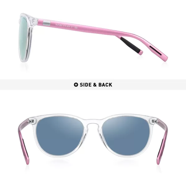 MERRYS Polarized Sunglasses for Women Men Vintage Retro Classic Round Frame Aluminum Legs S8288Transparent FramePink Mirror LensPink Temples