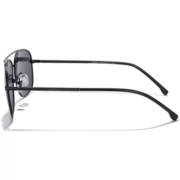 MERRYS Rectangular Polarized Sunglasses for Men Classic Driving Shades UV400 ProtectionBlack FrameBlack Lens