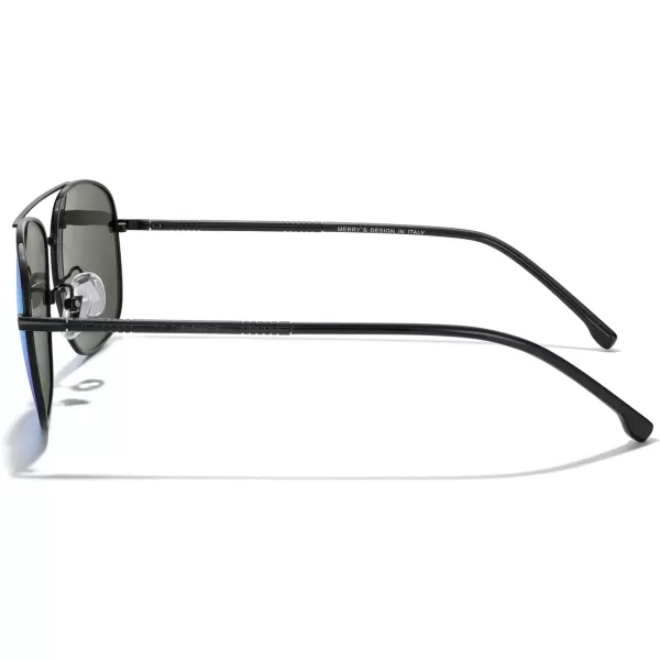 MERRYS Rectangular Polarized Sunglasses for Men Classic Driving Shades UV400 ProtectionBlack FrameBlue Mirror Lens