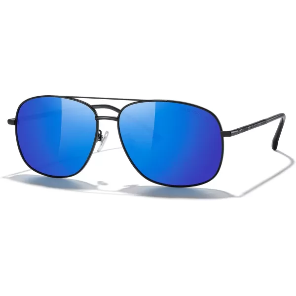MERRYS Rectangular Polarized Sunglasses for Men Classic Driving Shades UV400 ProtectionBlack FrameBlue Mirror Lens