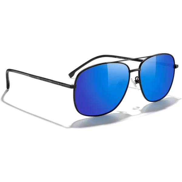 MERRYS Rectangular Polarized Sunglasses for Men Classic Driving Shades UV400 ProtectionBlack FrameBlue Mirror Lens