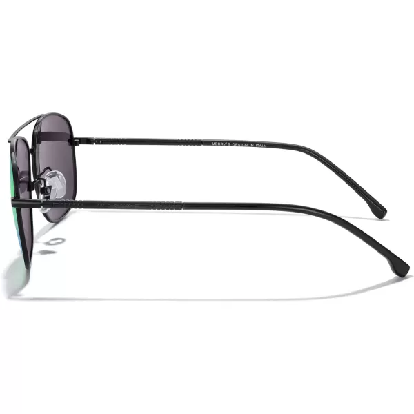MERRYS Rectangular Polarized Sunglasses for Men Classic Driving Shades UV400 ProtectionBlack FrameGreen Mirror Lens