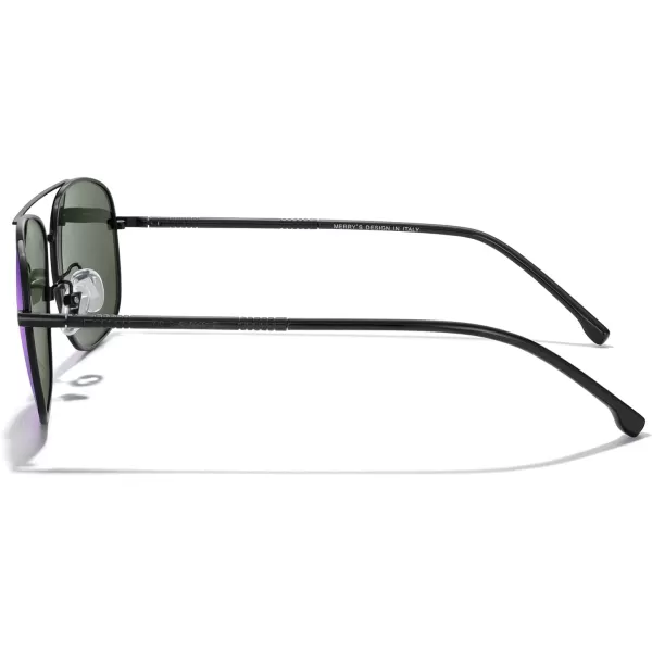 MERRYS Rectangular Polarized Sunglasses for Men Classic Driving Shades UV400 ProtectionBlack FramePurple Mirror Lens