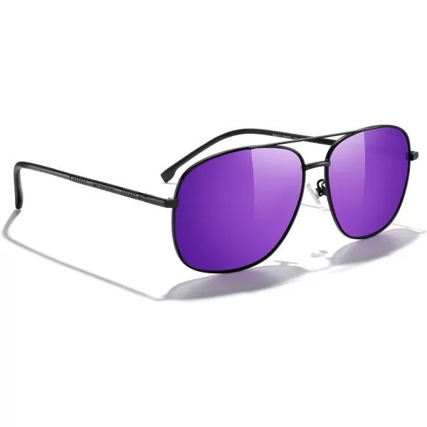 MERRYS Rectangular Polarized Sunglasses for Men Classic Driving Shades UV400 ProtectionBlack FramePurple Mirror Lens