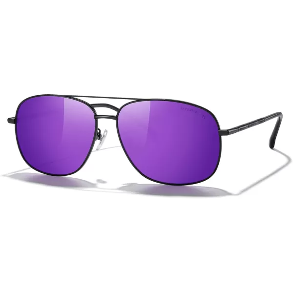MERRYS Rectangular Polarized Sunglasses for Men Classic Driving Shades UV400 ProtectionBlack FramePurple Mirror Lens