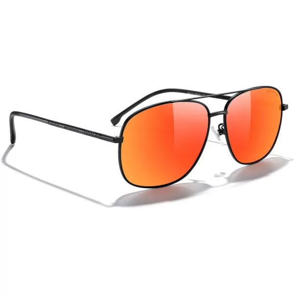 MERRYS Rectangular Polarized Sunglasses for Men Classic Driving Shades UV400 ProtectionBlack FrameRed Mirror Lens