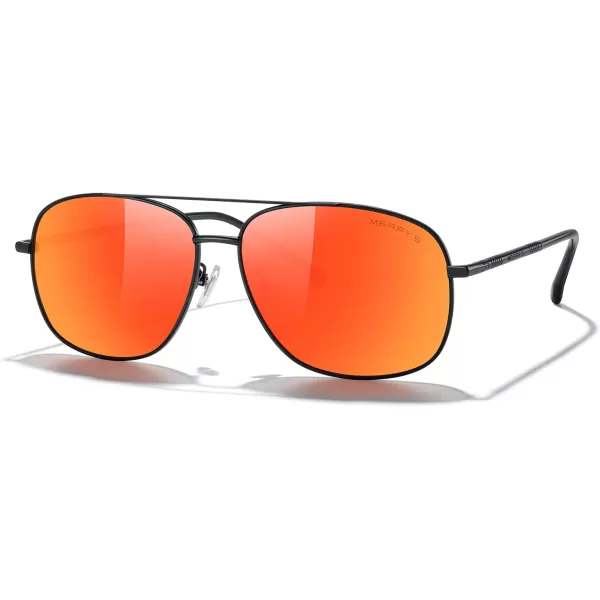 MERRYS Rectangular Polarized Sunglasses for Men Classic Driving Shades UV400 ProtectionBlack FrameRed Mirror Lens