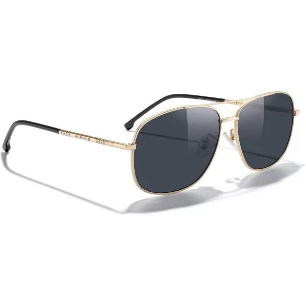 MERRYS Rectangular Polarized Sunglasses for Men Classic Driving Shades UV400 ProtectionGold FrameBlack Lens
