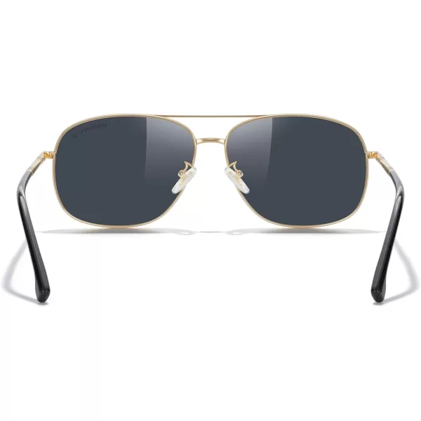 MERRYS Rectangular Polarized Sunglasses for Men Classic Driving Shades UV400 ProtectionGold FrameBlack Lens