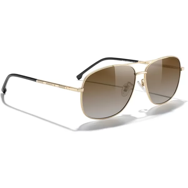 MERRYS Rectangular Polarized Sunglasses for Men Classic Driving Shades UV400 ProtectionGold FrameBrown Gradient Lens
