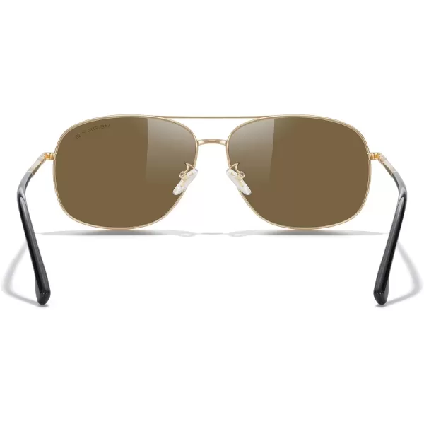 MERRYS Rectangular Polarized Sunglasses for Men Classic Driving Shades UV400 ProtectionGold FrameBrown Lens