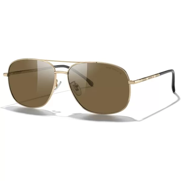 MERRYS Rectangular Polarized Sunglasses for Men Classic Driving Shades UV400 ProtectionGold FrameBrown Lens