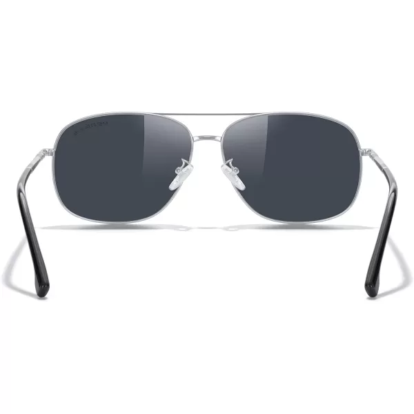 MERRYS Rectangular Polarized Sunglasses for Men Classic Driving Shades UV400 ProtectionSilver FrameBlack Lens
