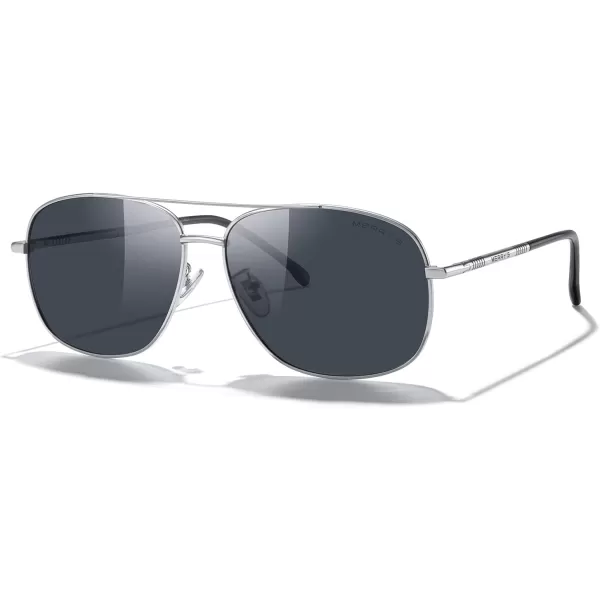 MERRYS Rectangular Polarized Sunglasses for Men Classic Driving Shades UV400 ProtectionSilver FrameBlack Lens