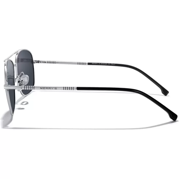 MERRYS Rectangular Polarized Sunglasses for Men Classic Driving Shades UV400 ProtectionSilver FrameBlack Lens