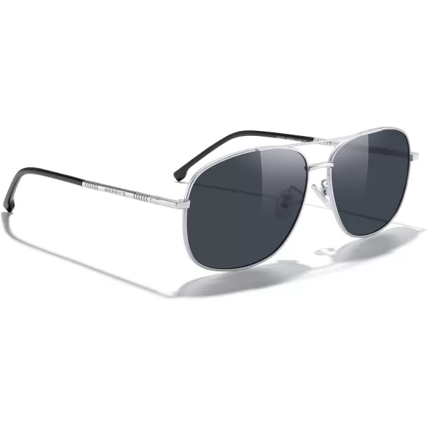MERRYS Rectangular Polarized Sunglasses for Men Classic Driving Shades UV400 ProtectionSilver FrameBlack Lens
