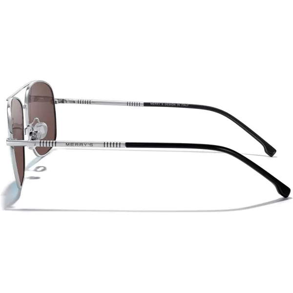 MERRYS Rectangular Polarized Sunglasses for Men Classic Driving Shades UV400 ProtectionSilver FrameBlue Mirror Lens