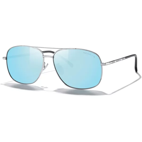 MERRYS Rectangular Polarized Sunglasses for Men Classic Driving Shades UV400 ProtectionSilver FrameBlue Mirror Lens