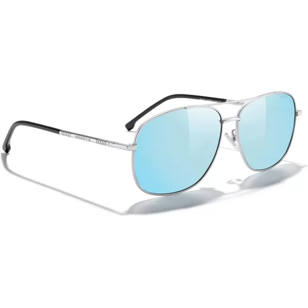 MERRYS Rectangular Polarized Sunglasses for Men Classic Driving Shades UV400 ProtectionSilver FrameBlue Mirror Lens