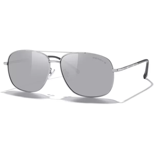 MERRYS Rectangular Polarized Sunglasses for Men Classic Driving Shades UV400 ProtectionSilver FrameSilver Mirror Lens