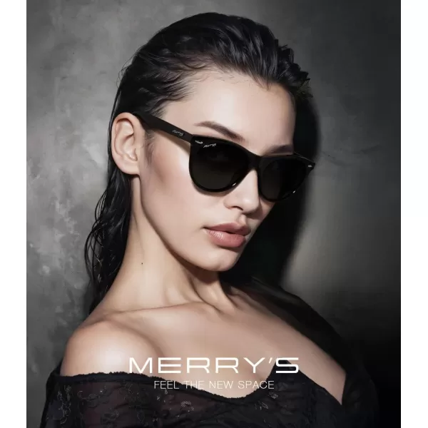 MERRYS Retro Round Polarized Sunglasses for Women Fashion Trendy Shades S6185Black FrameBlack Polarized Lens