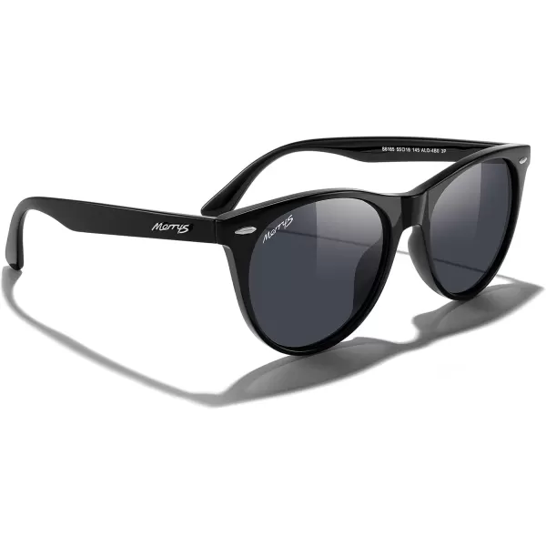 MERRYS Retro Round Polarized Sunglasses for Women Fashion Trendy Shades S6185Black FrameBlack Polarized Lens