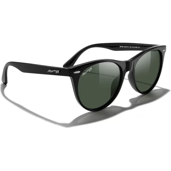 MERRYS Retro Round Polarized Sunglasses for Women Fashion Trendy Shades S6185Black FrameGreen Polarized Lens