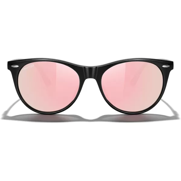 MERRYS Retro Round Polarized Sunglasses for Women Fashion Trendy Shades S6185Black FramePink Mirror Polarized Lens